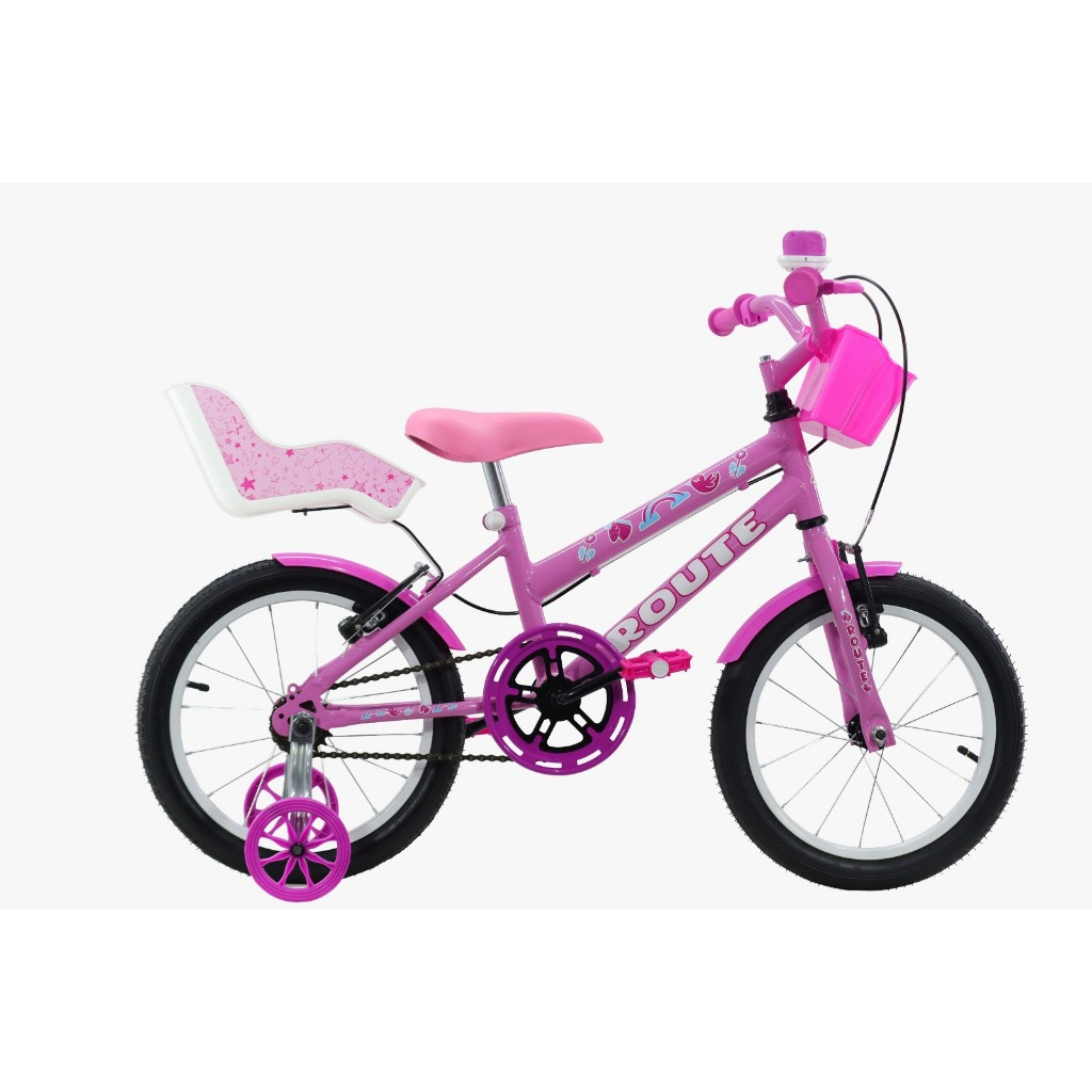 Bicicleta Aro 16 Infantil Feminina Com Rodinhas e Caderinha de Boneca