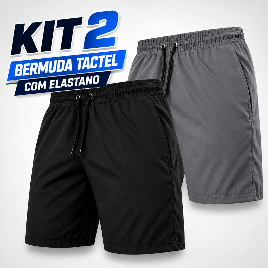Kit 2 Shorts Masculino com Elastano Academia Esporte Treino Bermuda Praia Básico Liso
