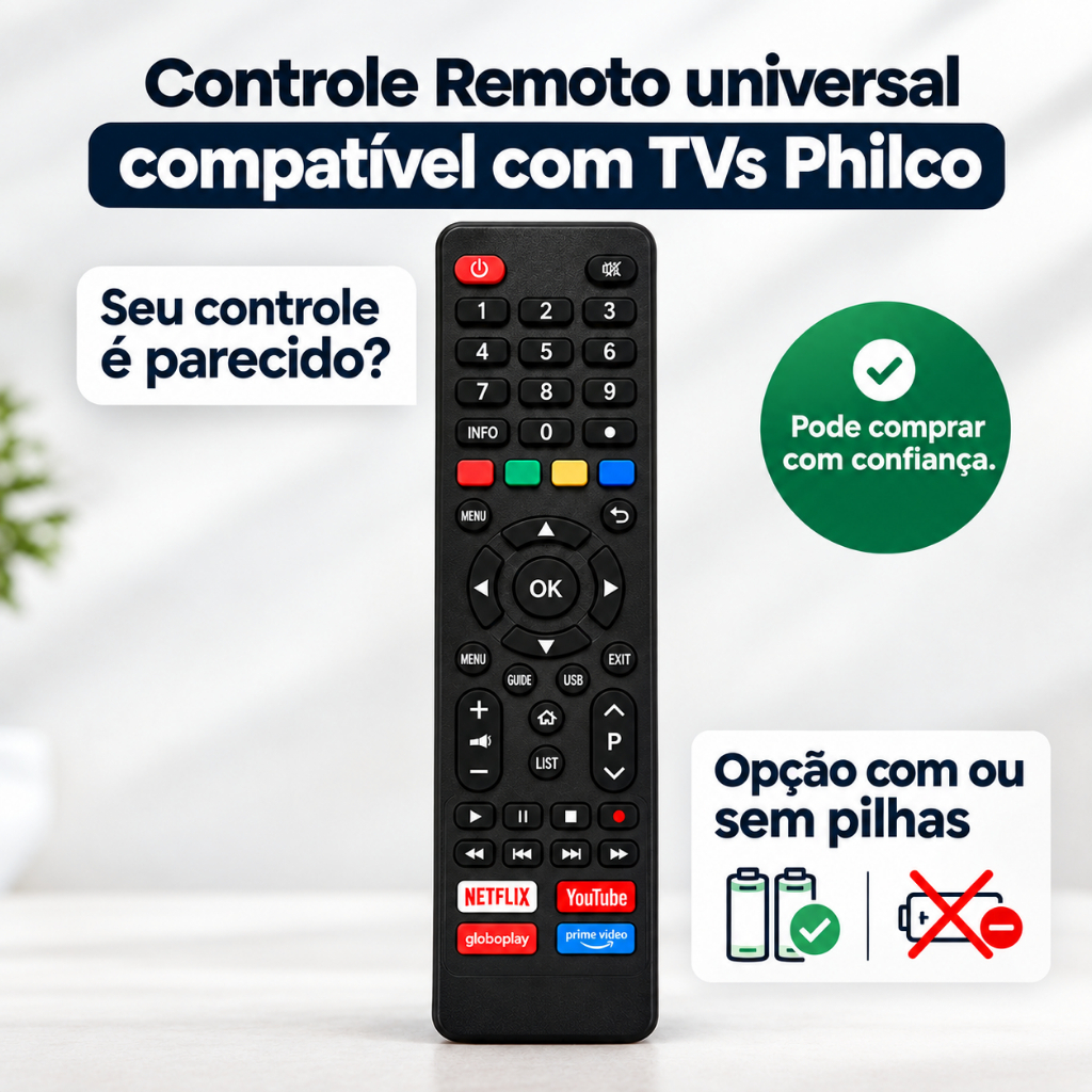 Controle Remoto Universal Compatível TV Philco + 2 Pilhas — imagem 2 de 2