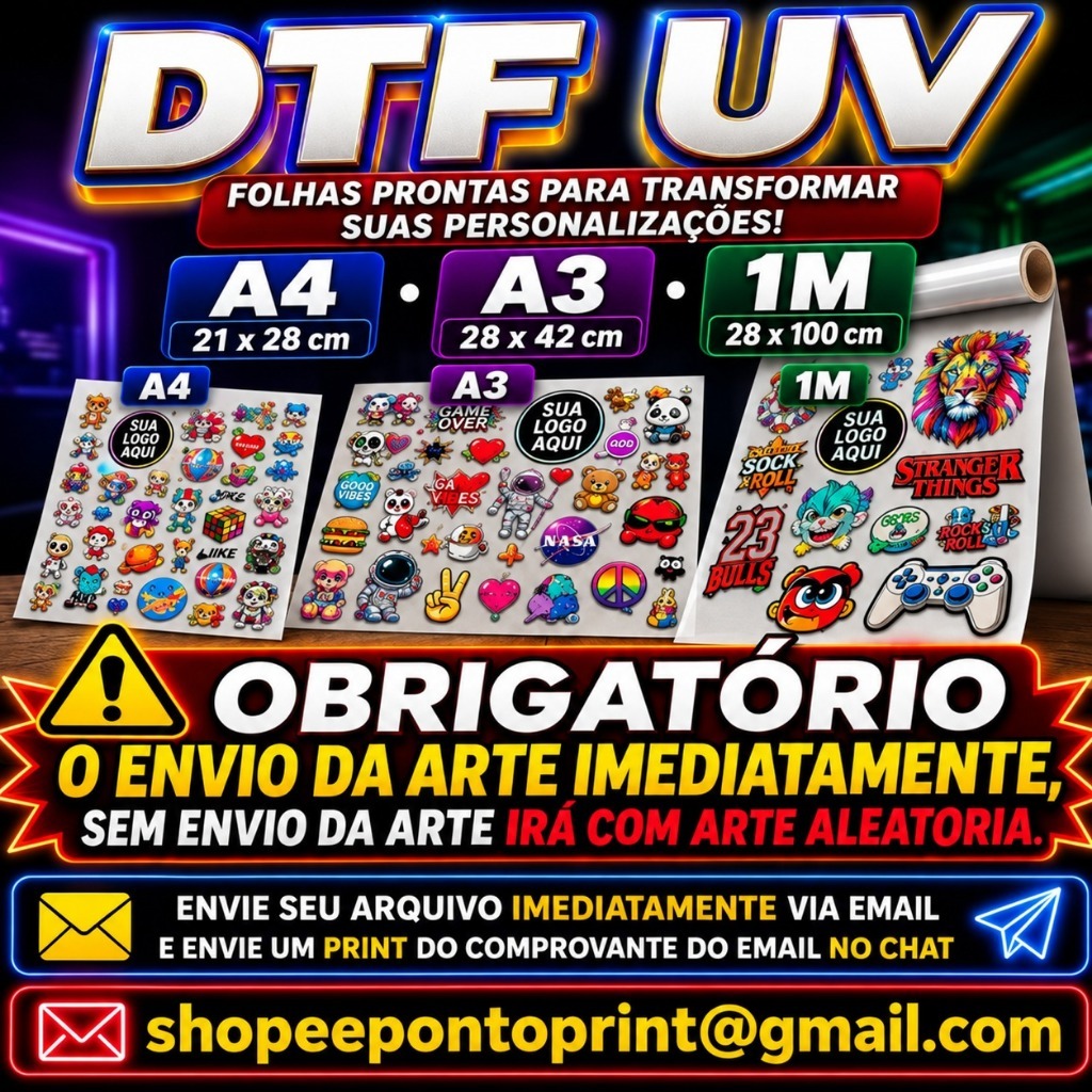 Adesivo DTF UV | Alta Qualidade | Com Verniz | Pronto para Aplicar