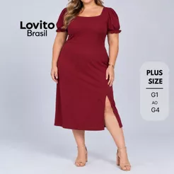 Lovito Plus Size Vestido Midi com Fenda DRB171BRL200