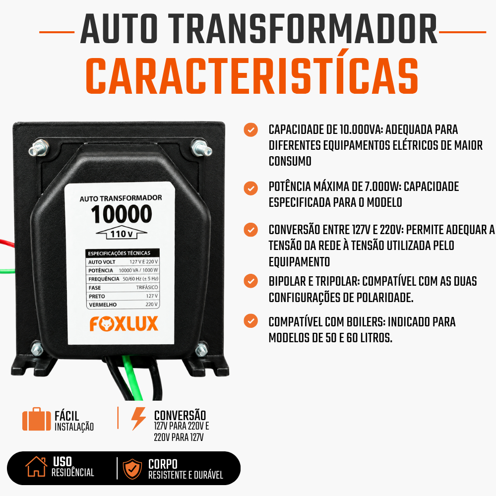 Transformador 10000A Bivolt 7000W Foxlux Bipolar e Tripolar — imagem 2 de 2