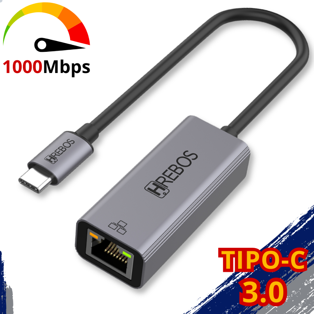 Adaptador Rede Tipo C para RJ-45 3.0 Gigabit 1000 Mbps Notebook Celular Macbook Placa Ethernet RJ45 USB-C Tablet Laptop