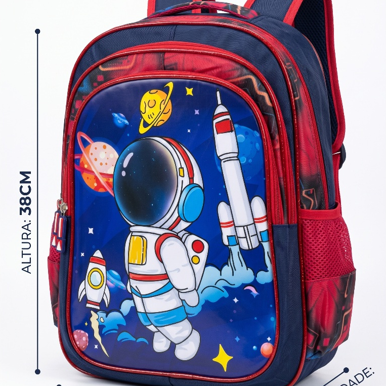 Mochila Escolar Estampado Liso Infantil Bolsa Menino Médio 5 a 8 anos