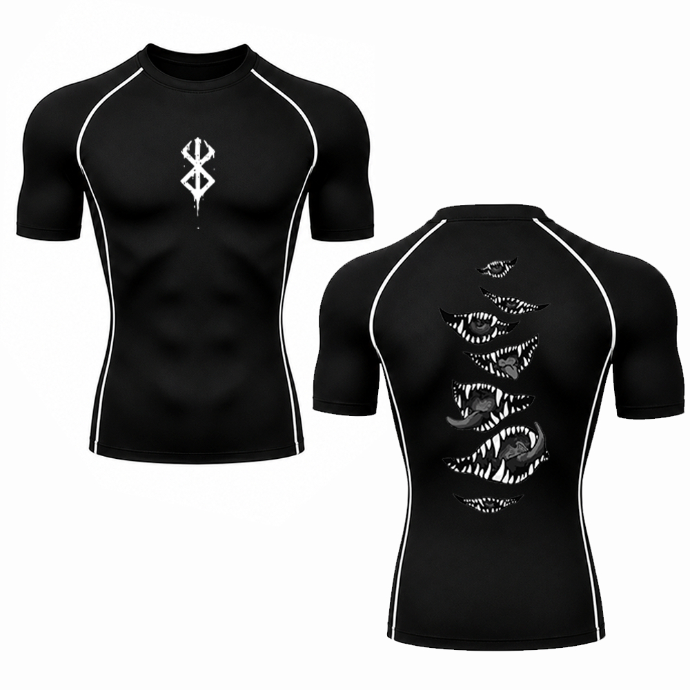 Camiseta Compressão Masculina Slim Costura Inversa Berserk Sukuna Jujutsu Anime Academia Esportiva