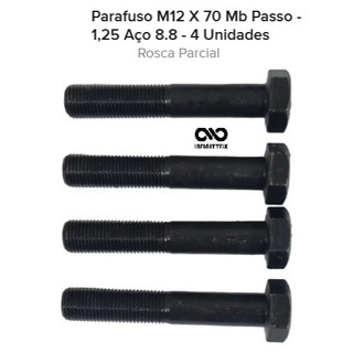 Parafuso M12 X 70 Mb Passo - 1,25 Aço 8.8 - 4 Unidades