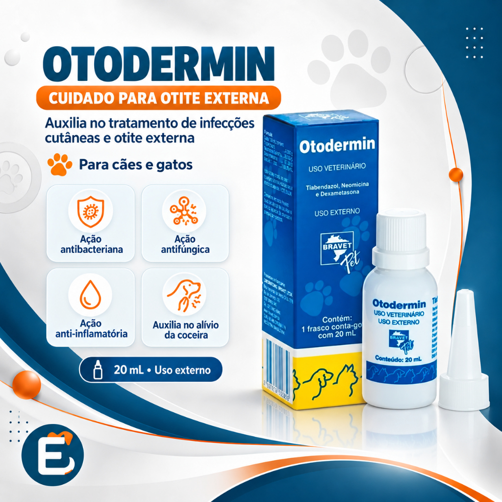 Otodermin 20ml Para Cães E Gatos Tratamento Otites - Bravet