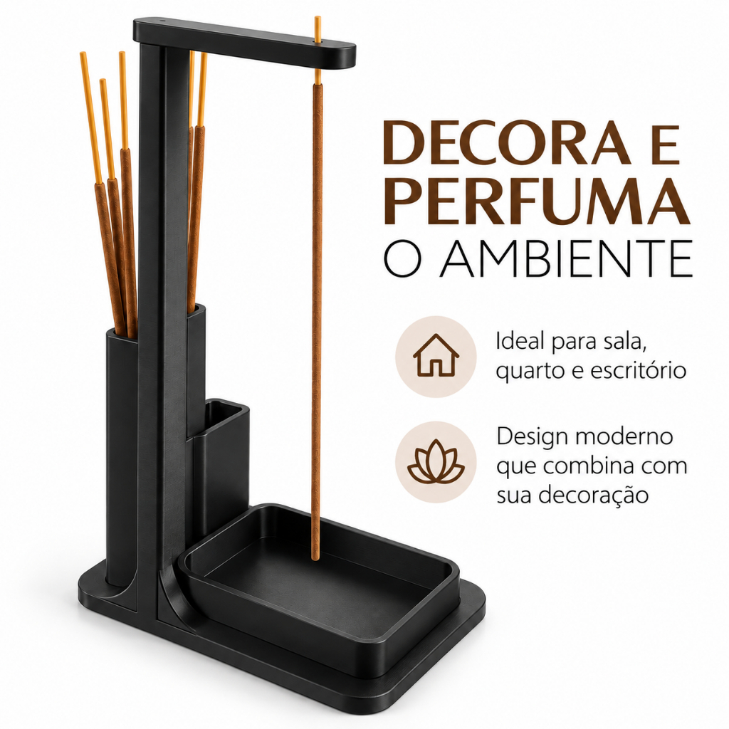 Incensário Invertido Moderno Porta Incenso com Organizador, Porta Isqueiro e Bandeja P/ Cinzas Incensário Porta Incenso — imagem 2 de 2