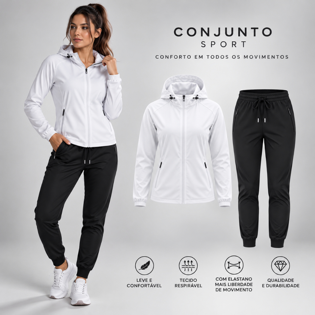 Conjunto Feminino Verao Academia Jaqueta feminina Leve dry fit proteçao UV + Calça Feminina Poliester Slim Elastano