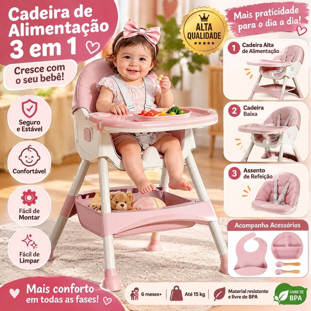 Cadeira De Alimentação Portátil 3 em 1 Bebê  Com Mesa Jantar Cadeira Multifuncional Dobrável Assento
