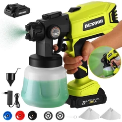 Pistola de Pintura Sem Fio com Controle de Vazão 20V 1000ml 2 Baterias e 3 Bicos para Casa e Automotivo Desoon