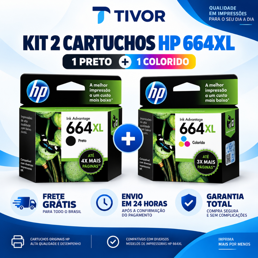 Kit Cartuchos Originais 664XL Preto e Colorido Para Impressoras Deskjet  3776 3790 4676