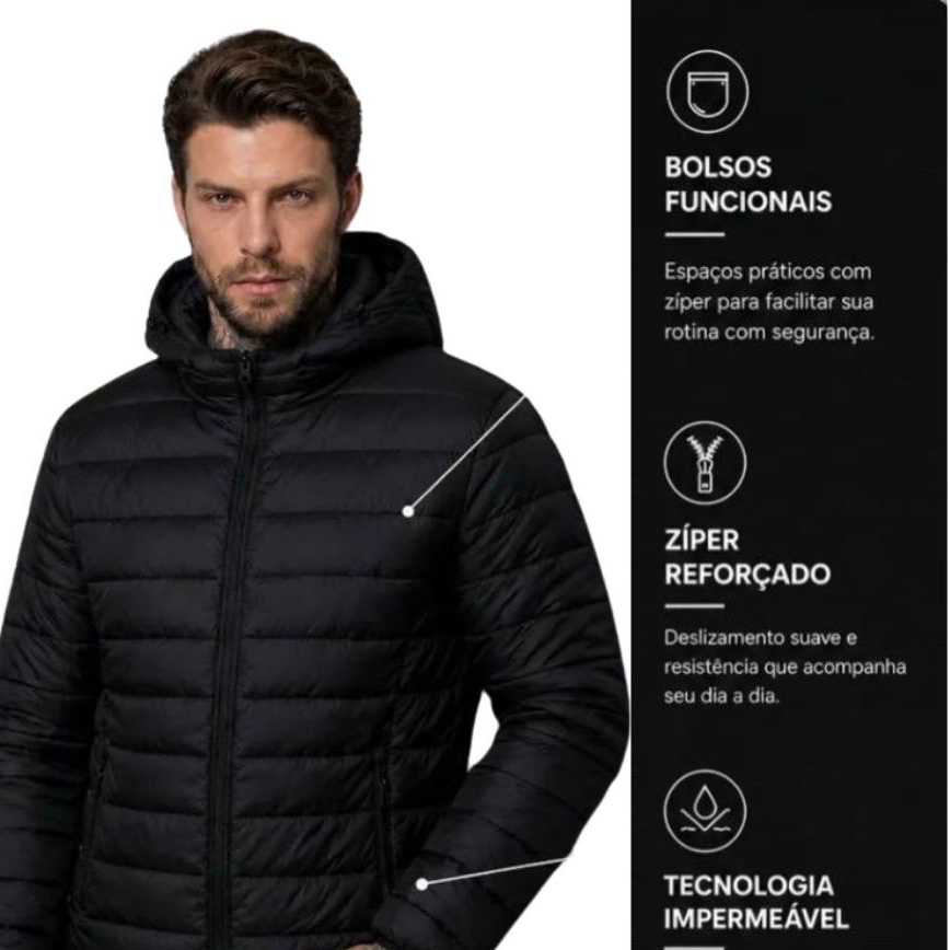 Jaqueta Puffer Peluciada com Capuz Unissex Inverno Casaco Térmico Acolchoado Quente Frio