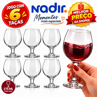Kit Jogo 6 Taças Gallant 265ml Nadir para Vinho Tinto e Água Conjunto completo para servir bebidas com elegância taça
