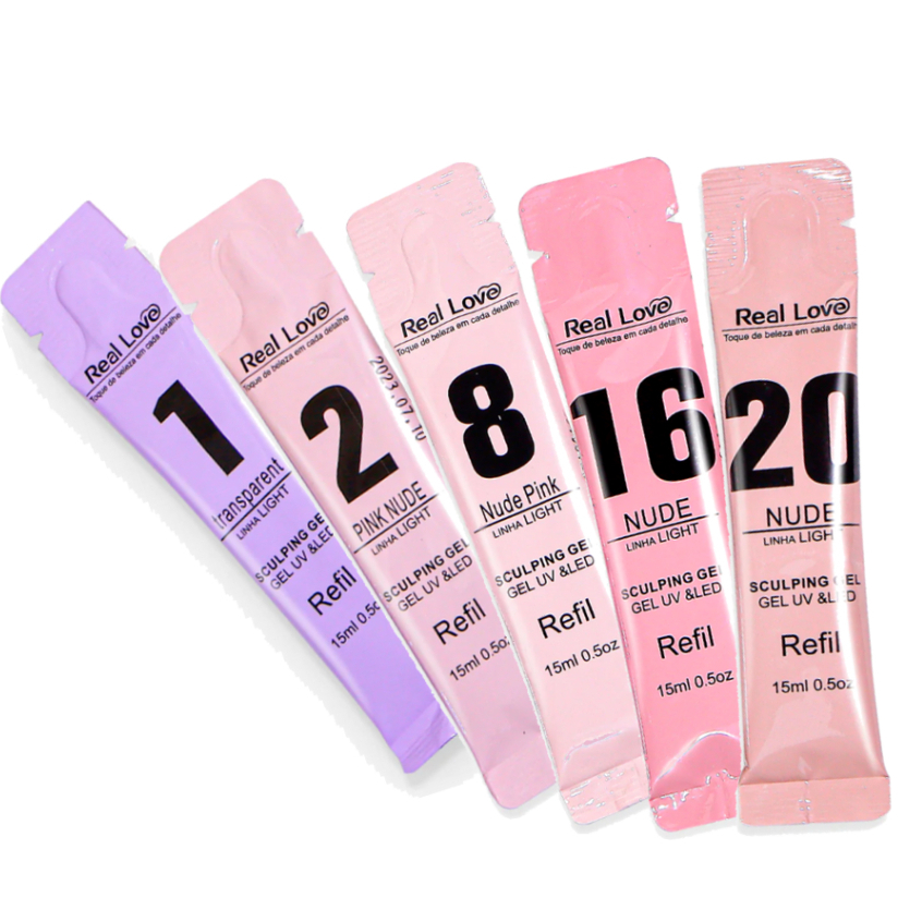 Kit Gel Unha Refil 3 unidades Gel Light Real Love 15ml