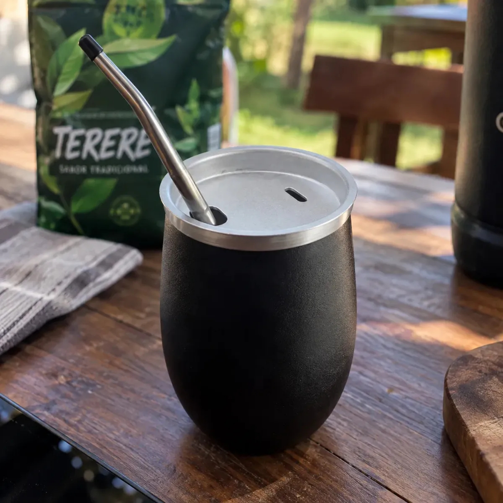 Kit Copo Tampa Cromada Cuia Termico Tereré Erva Mate Chimarrão Refrigerante Alumínio Bomba Inox 400