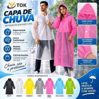 Capa de Chuva Adulto Unissex com Capuz – Impermeável, Leve e Compacta #ADULTO