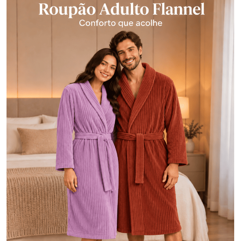 Roupão Adulto Unissex Luxo Microfibra Aveludado Flanelado 250g Quentinho Inverno Manga Longa Cinto Tamanhos M G