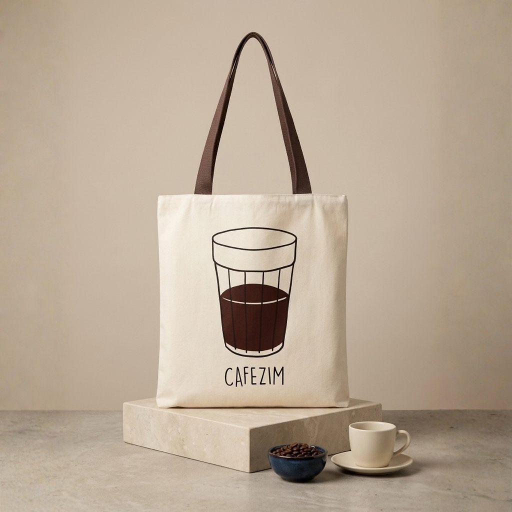 Bolsa Ecobag Com e Sem Ziper Cafezin– Café Minimalista Algodão Cru | Alças Coloridas