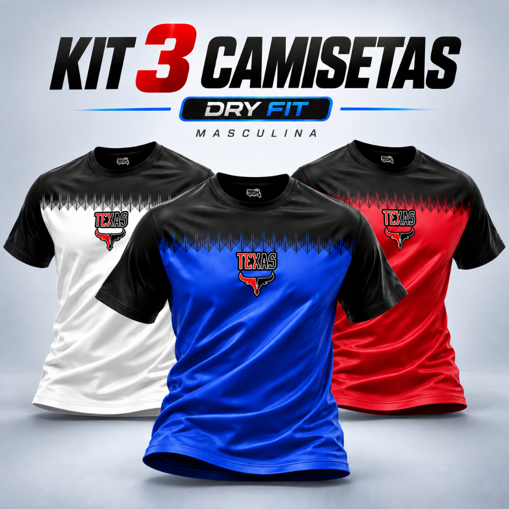Kit 3 Camiseta Dry Fit Masculina Casual Treino Academia Esportes Musculação Envio Imediato