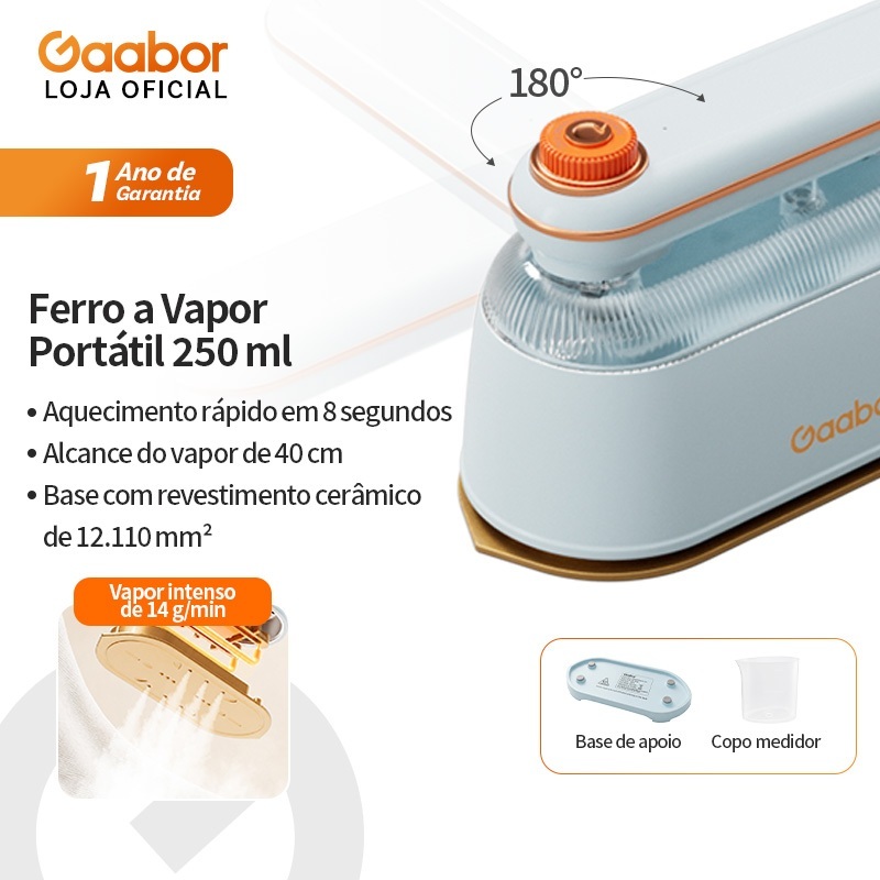 Gaabor 1200W Ferro a Vapor Portátil Dobrável 180° Para Viagem Fácil Guardar HM-M03A