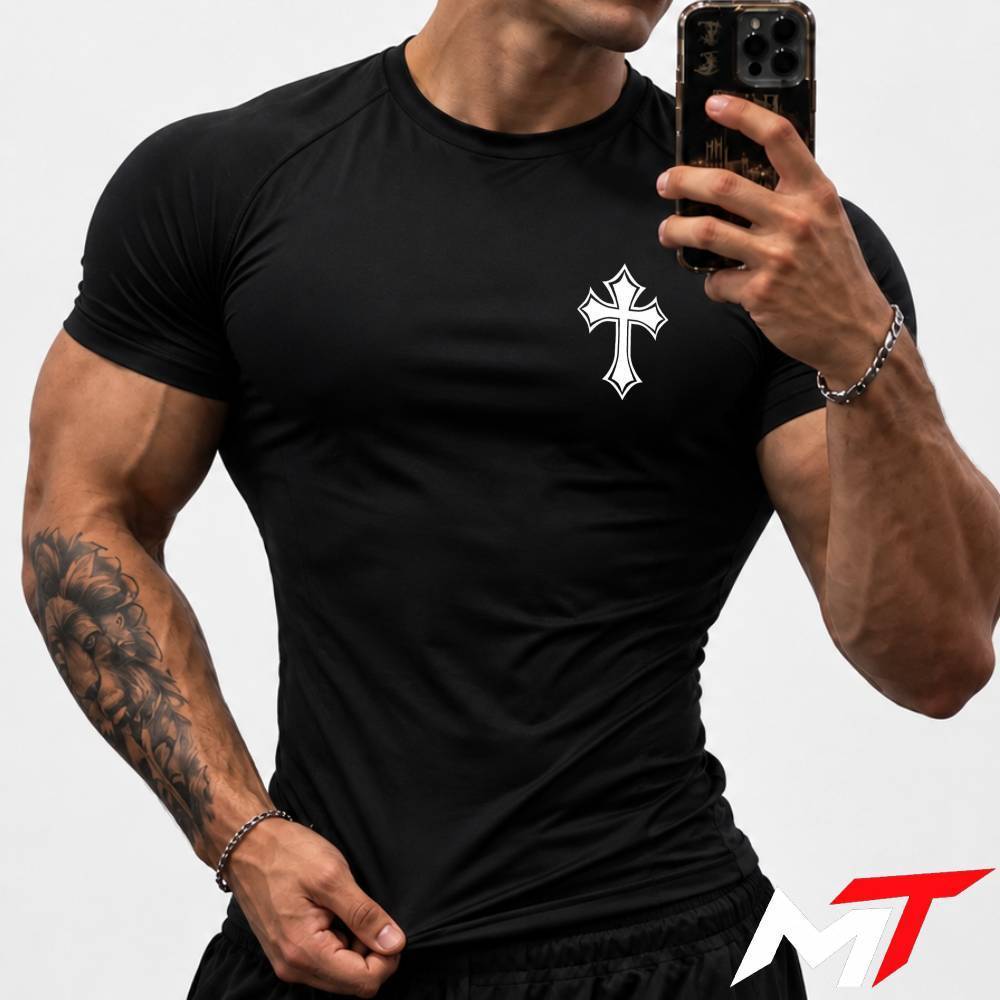 Camiseta Dry Fit Masculina Cruz Casual Respirável Academia Proteção UV Treino Corrida Caminhada +