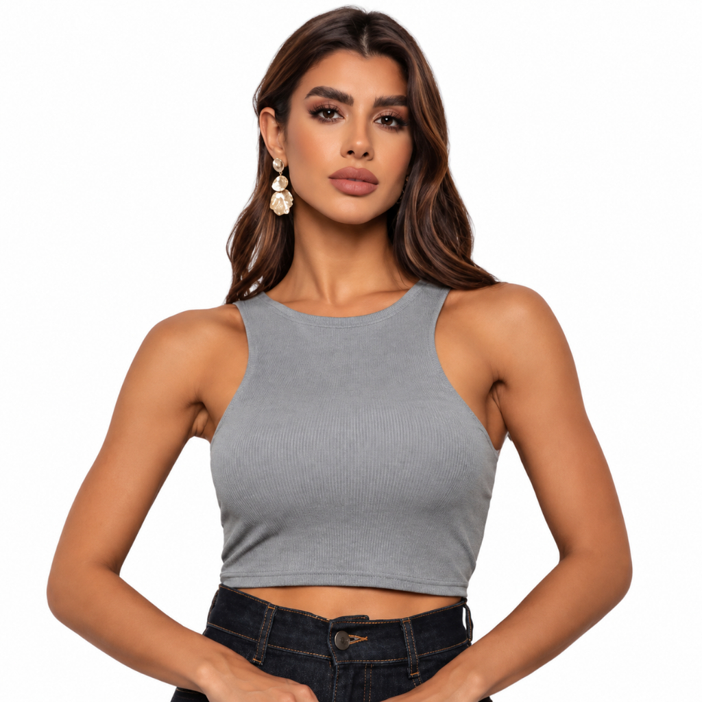 Cropped Feminino Liso Regata Básica Tamanho Unico Nadador Cavada Forro Duplo Com Elastano