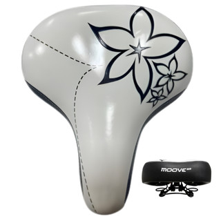 Selim de Bicicleta Largo com 2 Molas Estampado de Flores Banco Bike Confortável Moove Branco/Preto