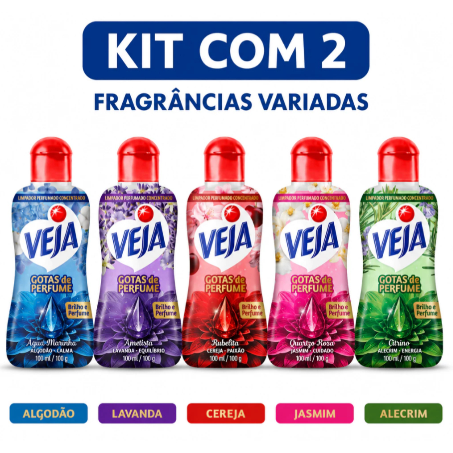 Kit 2 Veja Gotas de Perfume Concentrado 100ml - Lançamento Limpeza Escolha a Fragrância