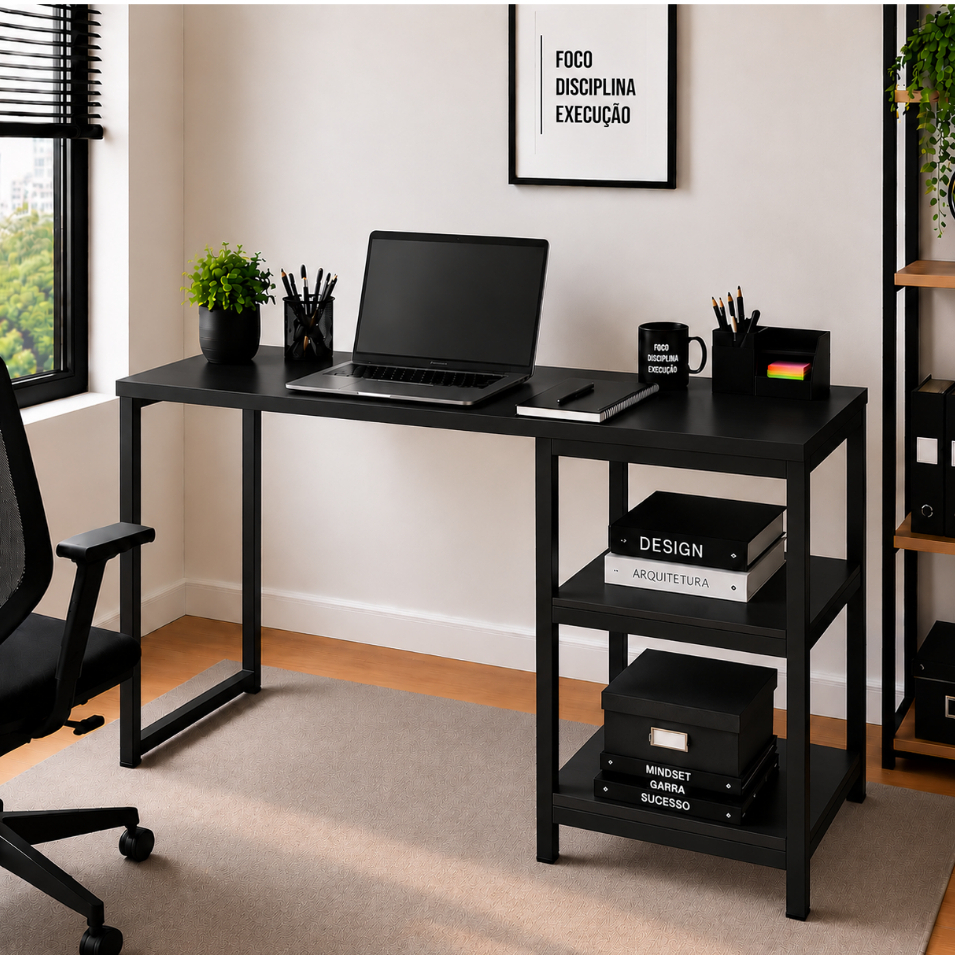 Mesa Escrivaninha 1,10 m com Prateleiras de Metal, Escritório, Estudo, Quarto, Organização prática-122