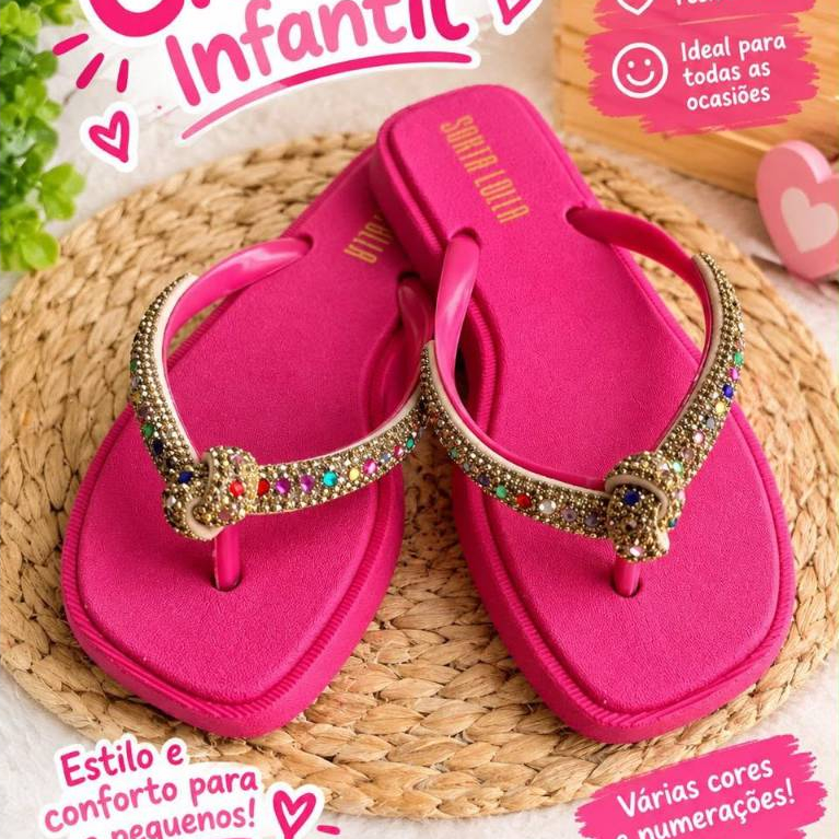 Chinelo Rasteirinha Infantil Estilo Strass Confortável