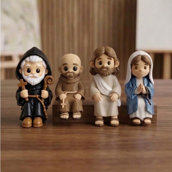 Mini Jesus sentado - Maria - Frei Gilson - SÃO BENTO Lembrancinhas- Miniatura Colecionável Decoração Religiosa e ALTAR