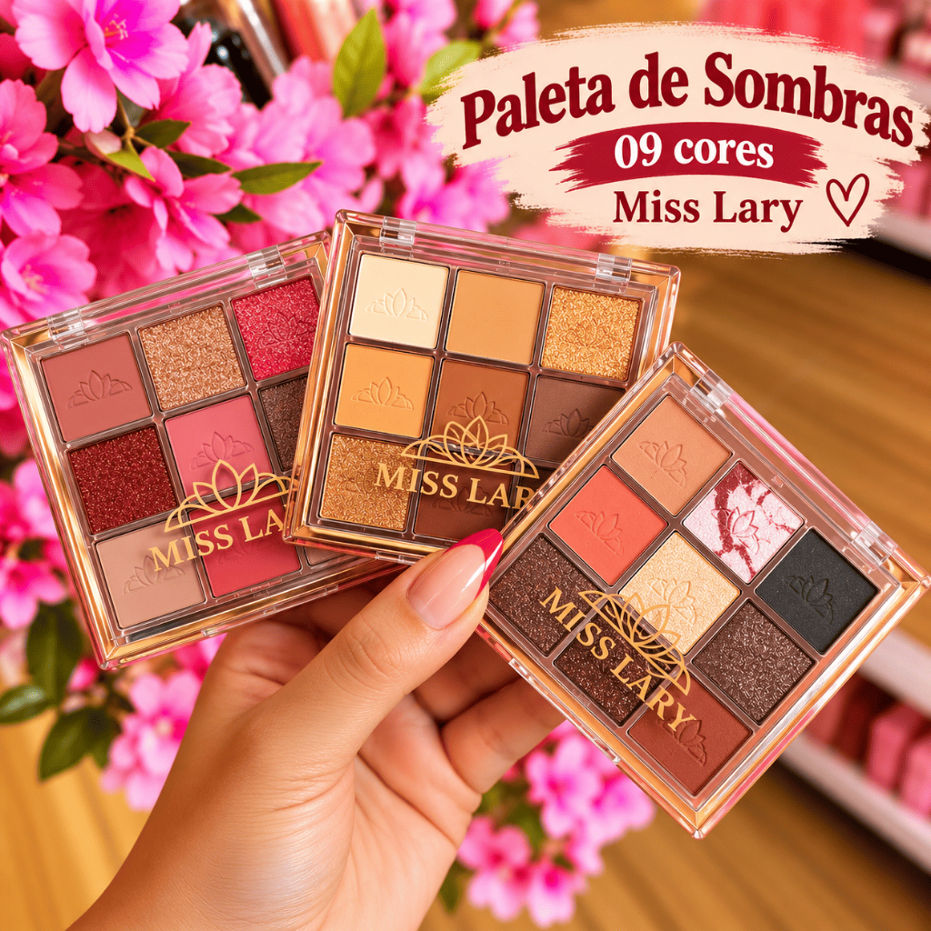 PALETA DE SOMBRAS MISS LARY 9 CORES – MAQUIAGEM PARA TODOS OS MOMENTOS
