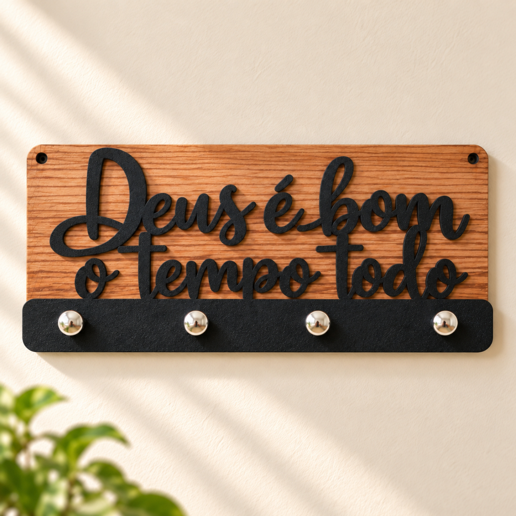 Porta Chaves de Parede Decorativo Multiuso Preto Deus é Bom o Tempo Todo Envio Imediato