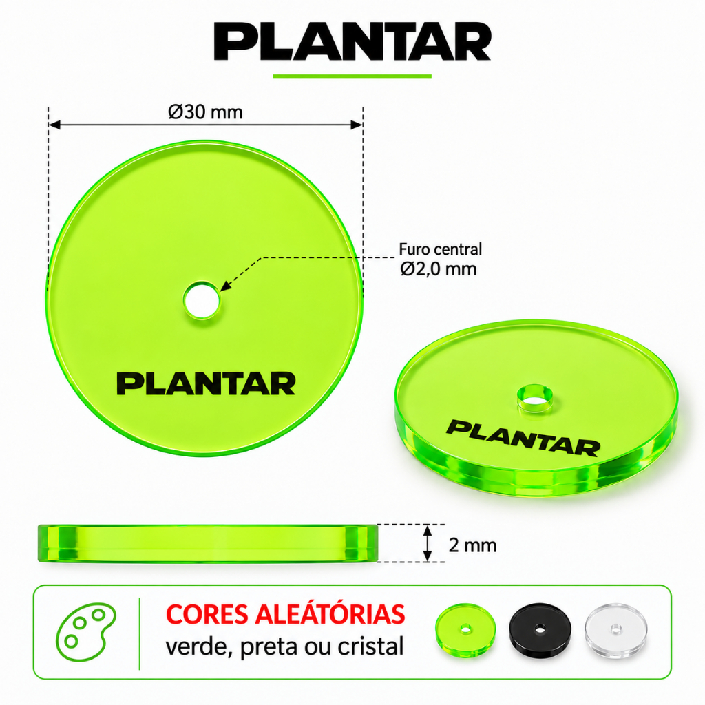 Pacote com 10 bases de acrílico para mandril 30mm (3cm) PLANTAR