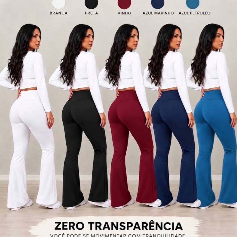 Calça Flare Legging Feminina Bailarina Cintura Alta Tecido Grosso Confortável Boca de Sino Zero Transparência Academia