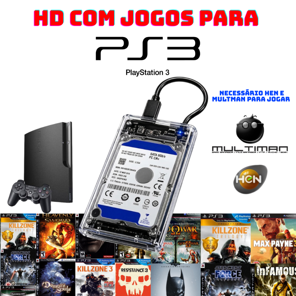 HD 500GB COM JOGOS PARA PS3 A SUA ESCOLHA