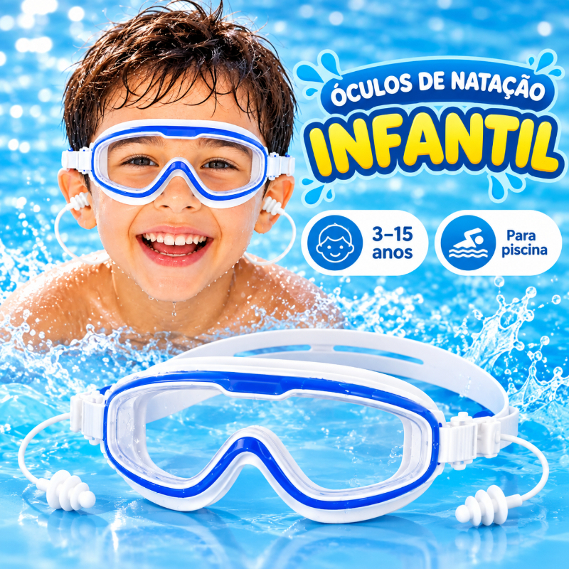 Óculos de Natação para Crianças Lentes Grandes para Meninos e Meninas, Óculos Confortáveis para Piscina