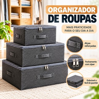 Organizador de Closet com Zíper Caixa Dobrável para Roupas Lençóis Toalhas e Cobertores