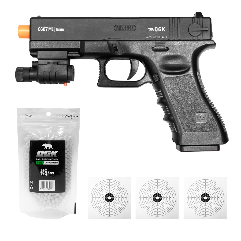 PISTOLA AIRSOFT SPRING QG07 SLIDE METAL 6MM QGK + 1000BBS + ALVO