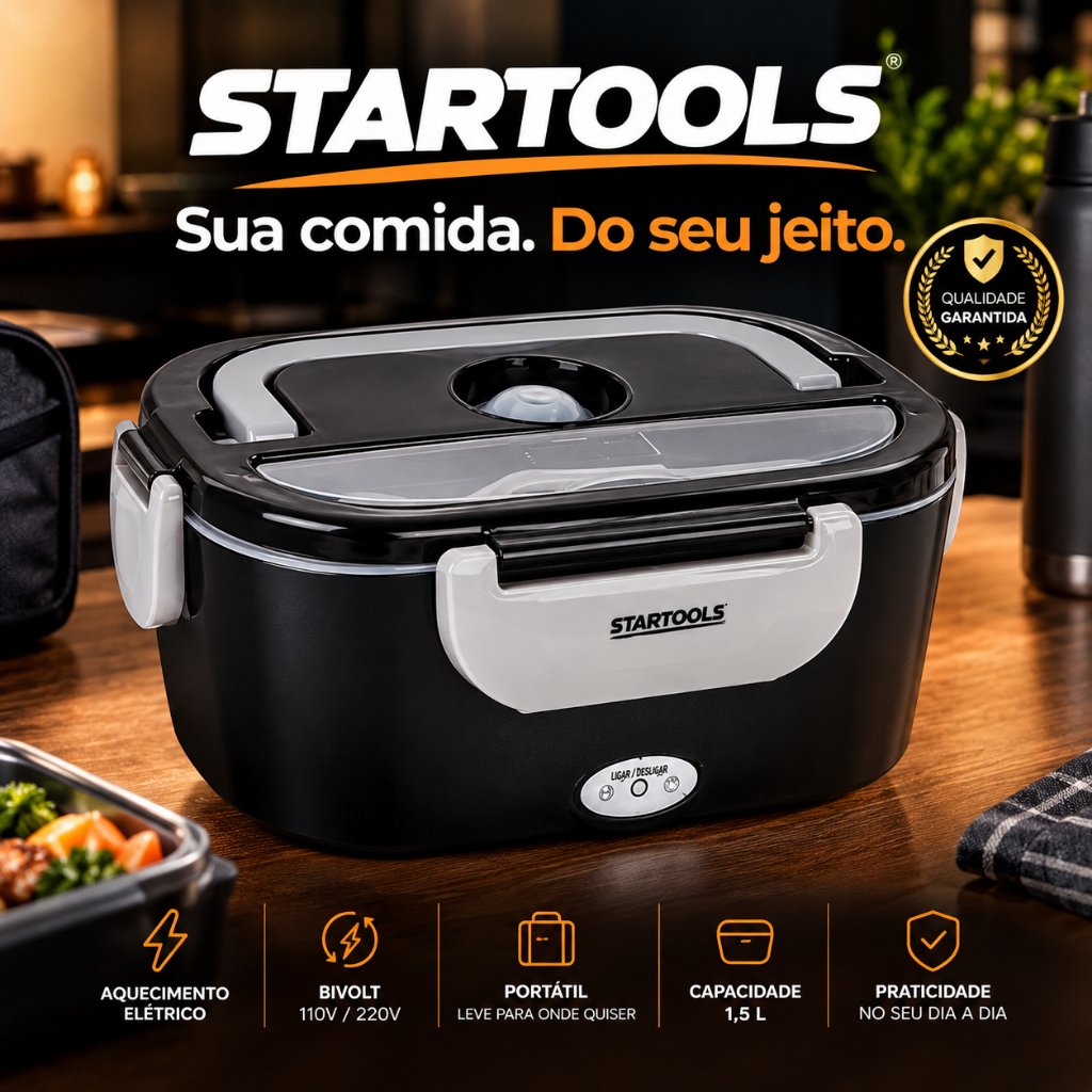Marmiteira Elétrica Startools Bivolt 110V 220V Térmica Portátil Aquecedor de Alimentos para Trabalho e Viagem Preta