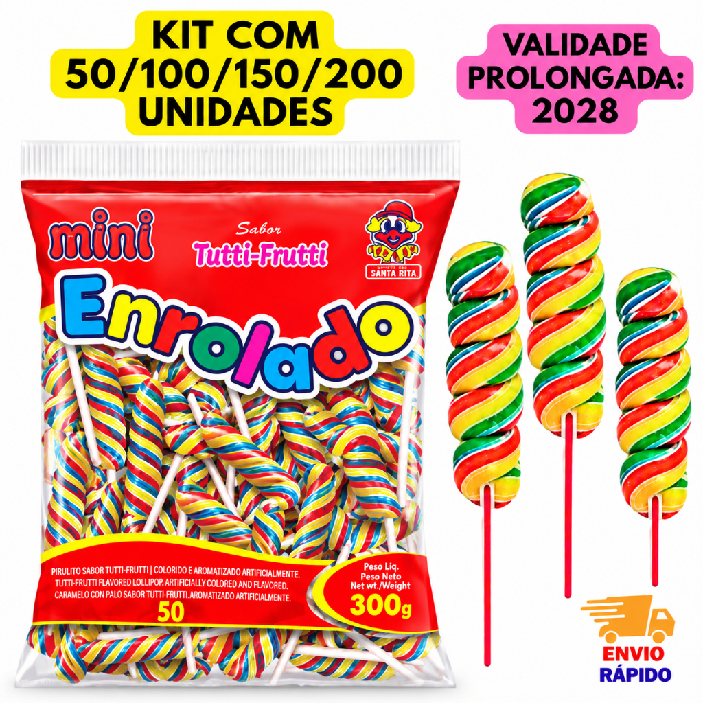 Pirulito Mini Enrolado Tutti-Frutti Aprox 50 Unidades 300g | Festa, Lembrancinha e Doces Infantis