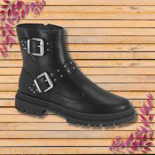 Bota Coturno Feminina Adulto Moleca Tratorada Cano Curto Prata Preto Metálico Feminino Zíper Boiadeira Rodeio Cowgirl