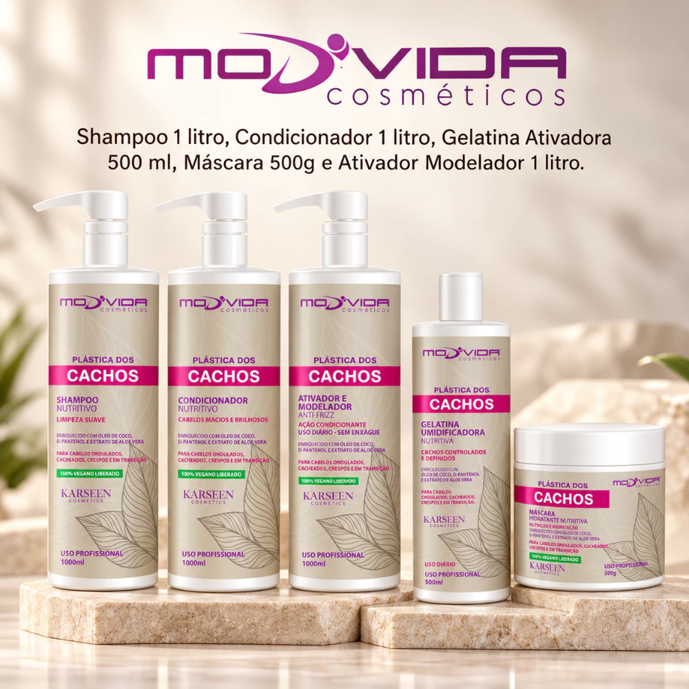 Kit Completo Plástica dos Cachos Shampoo Condicionador Gelatina Máscara e Ativador