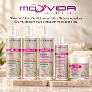 Kit Completo Plástica dos Cachos Shampoo Condicionador Gelatina Máscara e Ativador