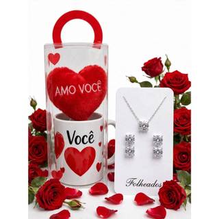 KIT,PRESENTE,AM0VC,CANECA+CORACAOPELUCIA+COLAR+BRINCO,FOLHEADO+CAIXATRANSPARENTE