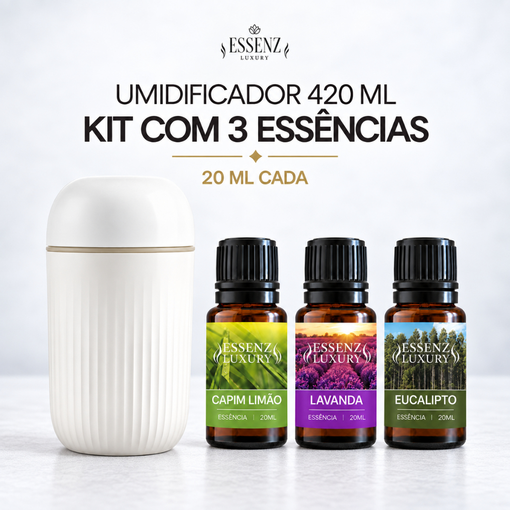KIT 3 ESSÊNCIAS 20ML + UMIDIFICADOR EGG 420ML | SILENCIOSO EFICIENTE | AROMAS PARA CASA | PERFUME AMBIENTE