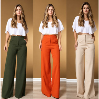 Calça Alfaiataria Moda Feminina Pantalona Zara Calça Pantalona Feminina de Alfaiataria Cintura Alta P ao G3