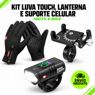 kit Ciclismo Bike Farol led +Luva Touch Termica+Suporte Celular Aluminium (ENVIO IMEDIATO)