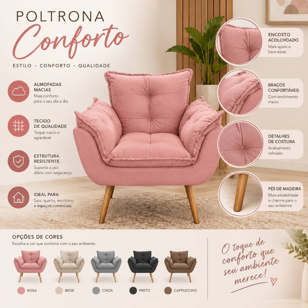 Poltrona Opala Pés Palitos, Decorativa, para sala, recepção... ENVIO IMEDIATO